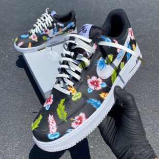 Custom Hand Painted Tropical Floral Black Nike Air Force 1 Low 2