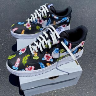 Custom Hand Painted Tropical Floral Black Nike Air Force 1 Low