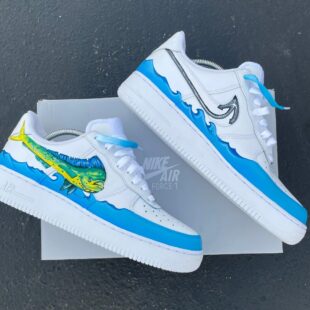 Custom Hand Painted White Mahi mahi Fishing Themed Nike Air Force 1 Low 1