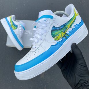 Custom Hand Painted White Mahi-mahi Fishing Themed Nike Air Force 1 Low