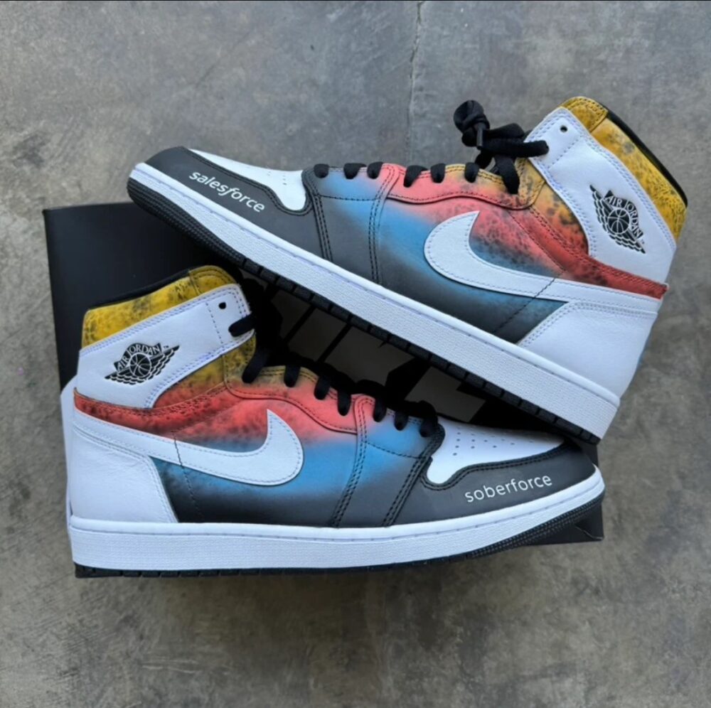 Soberforce 2024 Custom Jordan 1, Sobriety Aint Linear, Retro Sneaker