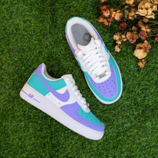 Custom Purple Green Air Force 1 Hand Painted Purple Shoes b