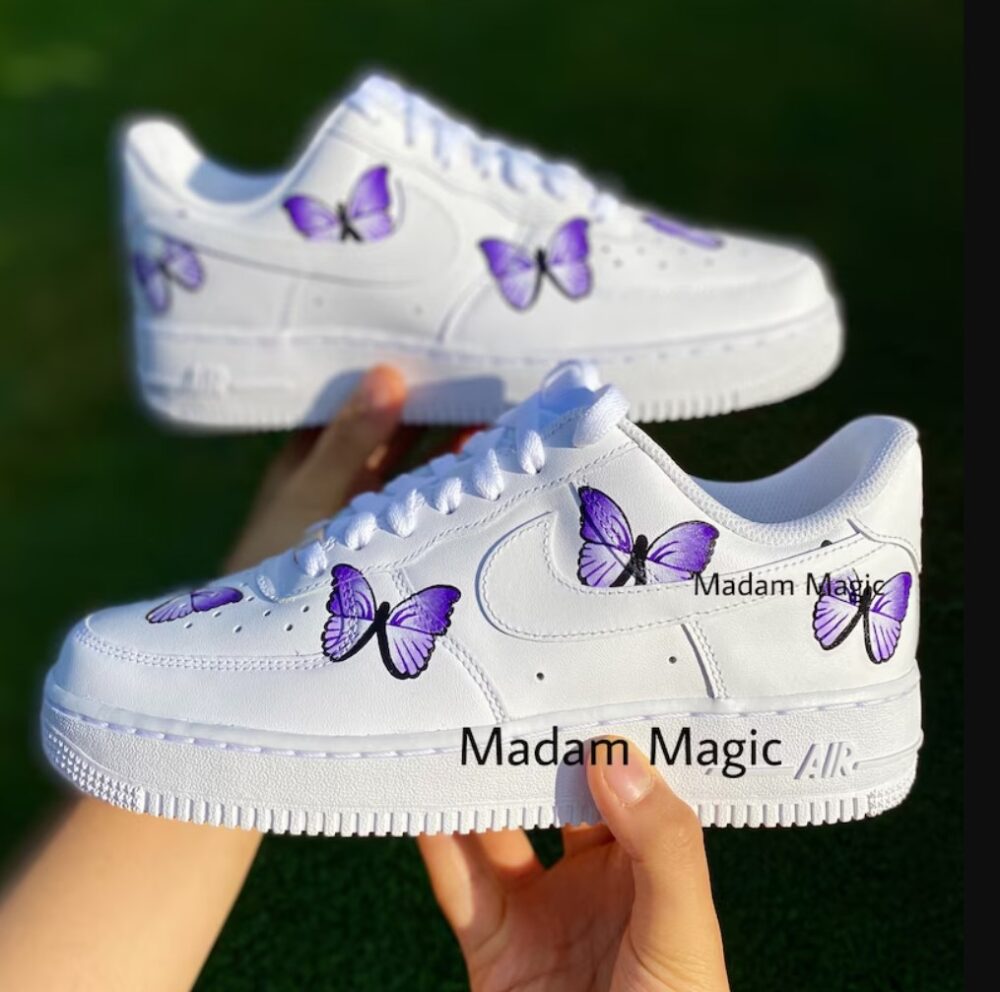 Hand Painted Custom Air Force 1 Low Purple Butterfly AF1 a