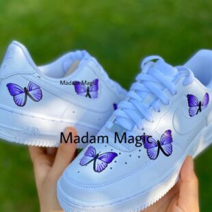 Hand Painted Custom Air Force 1 Low Purple Butterfly AF1 c