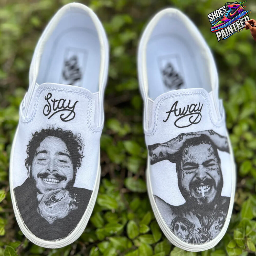 Post Malone-Stay Away White Slip On Vans