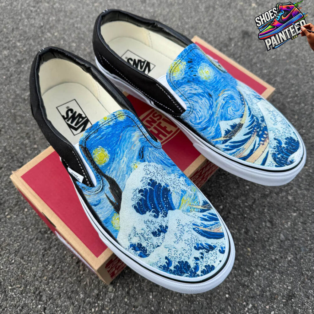 The Great Wave and Vincent Van Gogh Starry Night Vans Slip On Shoes for Women and Men 2 1