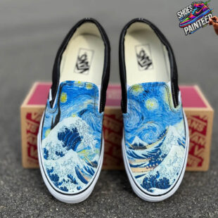 The Great Wave and Vincent Van Gogh Starry Night Vans Slip On Shoes for Women and Men 2 2