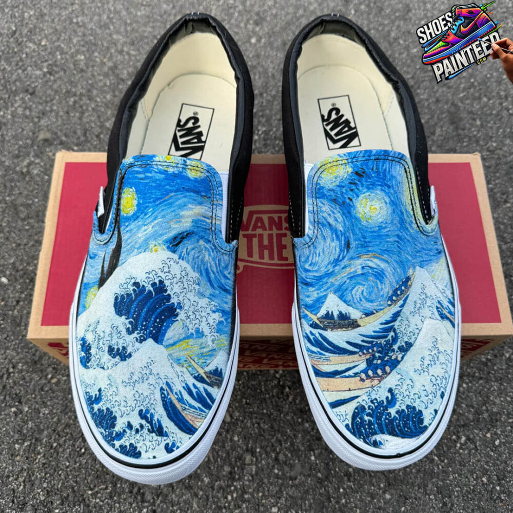 The Great Wave and Vincent Van Gogh Starry Night Vans Slip On Shoes for Women and Men 2 3